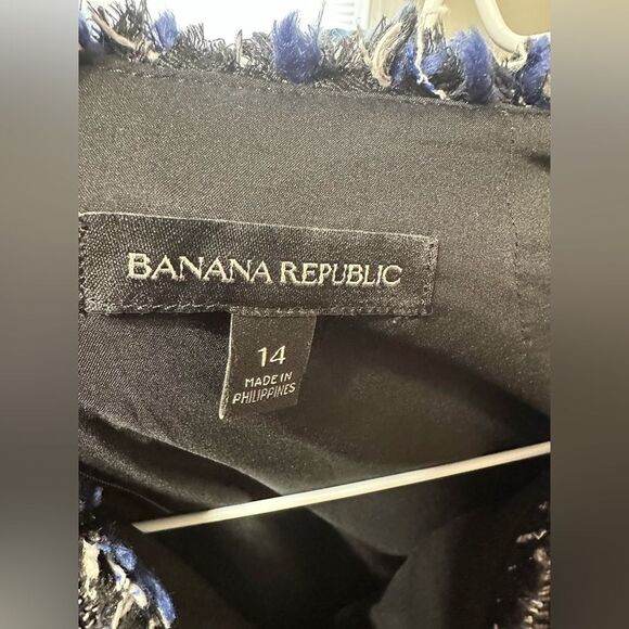 Banana Republic Dress 14 Tweed Mini Black Blue White Fringe Short Sleeve Pockets - Picture 7 of 10